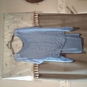 Blue Stylish Dress With Sequined Sleeves.